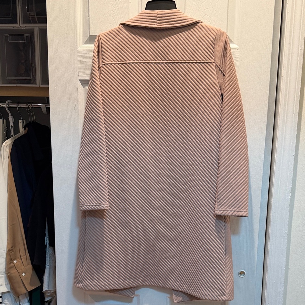 Ribbed Open Front Long Coat - Dusty Rose - Picture 2 of 5